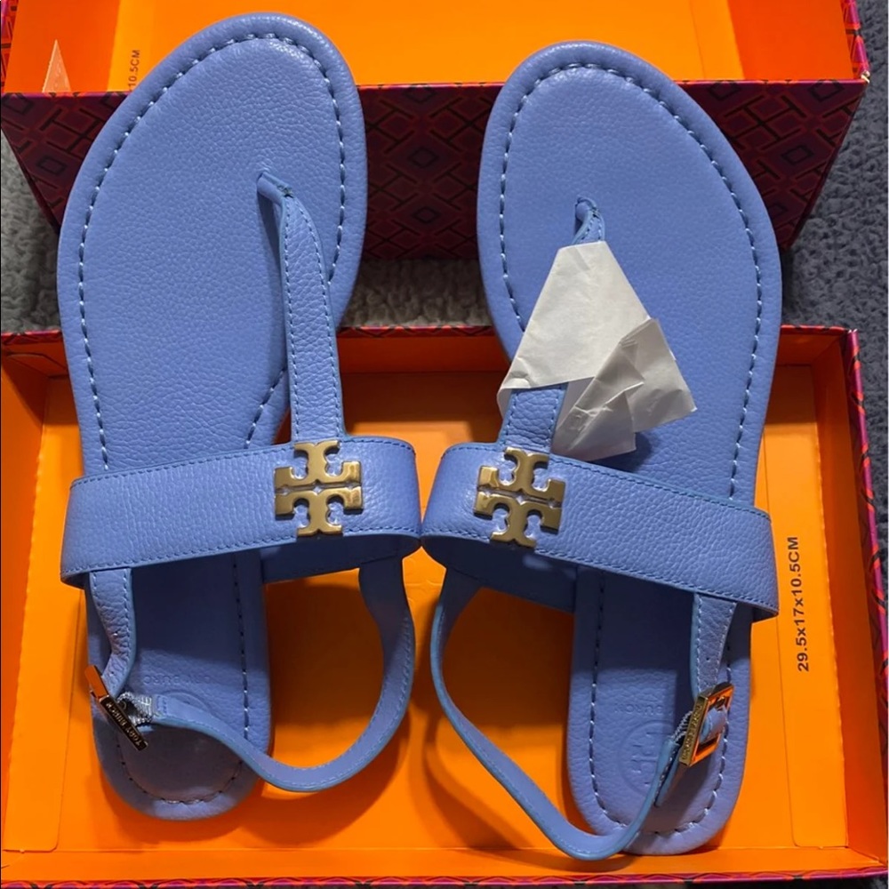 NIB Tory Burch Laura Flat Tumbled Leather Thong Sandal